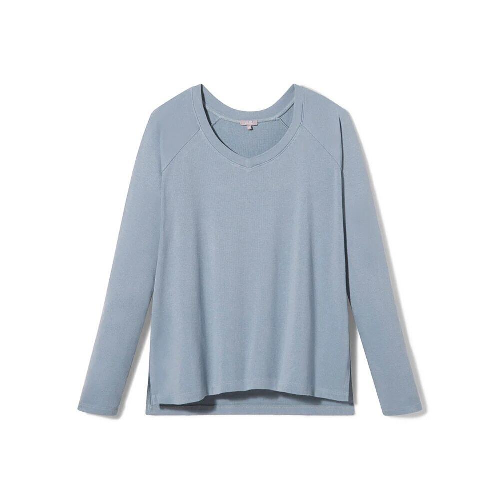 PJ Harlow Frankie Blue Ribbed Knit V Neck Sweatshirt New Size Large Lounge